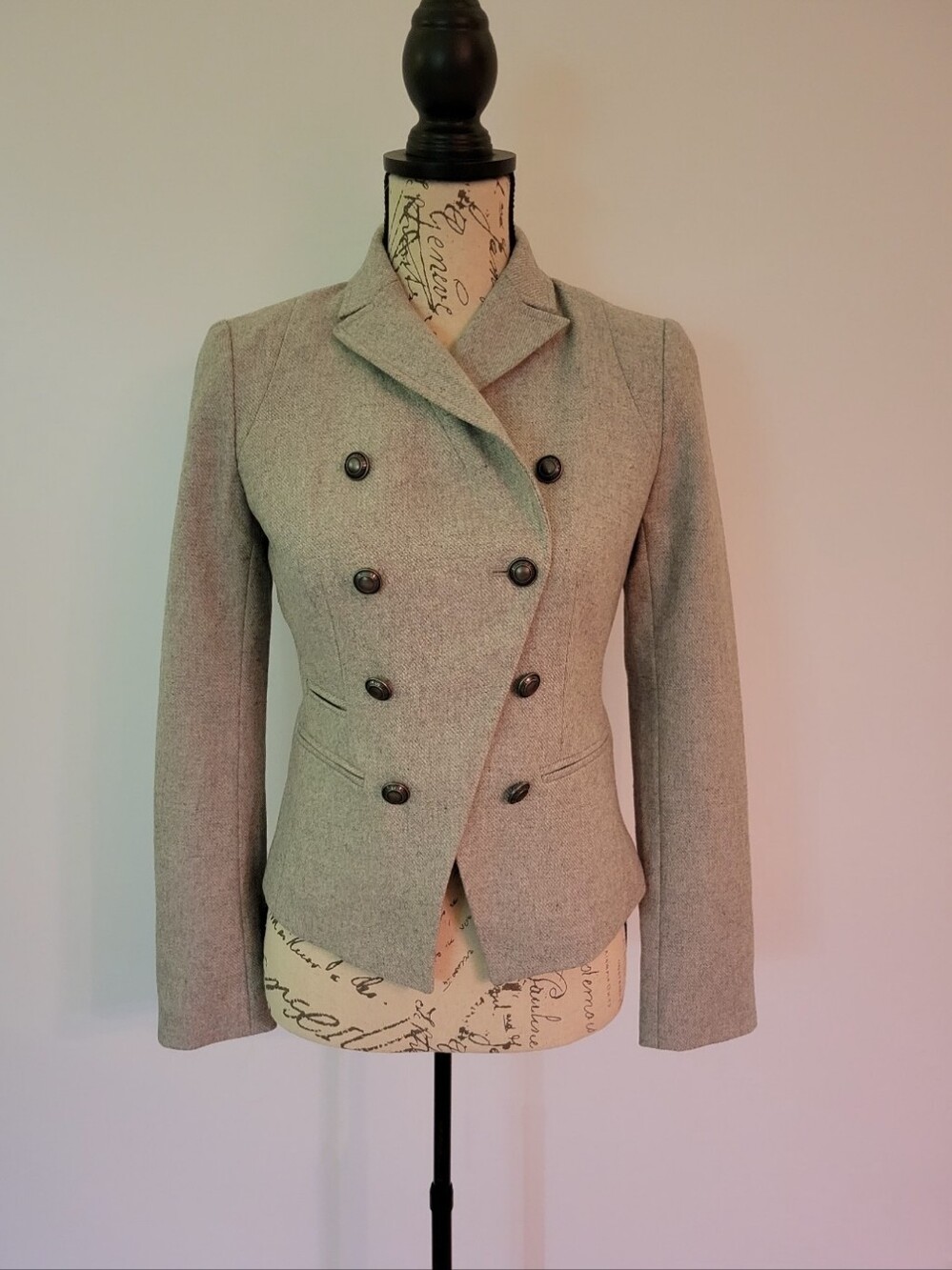 Banana Republic Wool Blend Light Gray Double-Breasted Tailored Blazer Size 0
